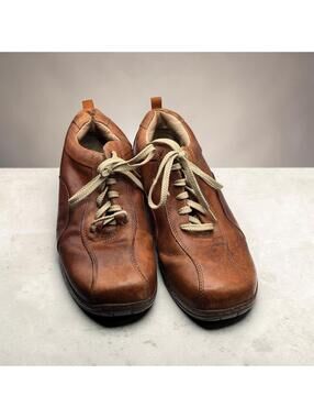 Vintage Y2K Skechers Mens Brown Leather Casual Shoes Sneaker Bicycle Toe Sz 11.5